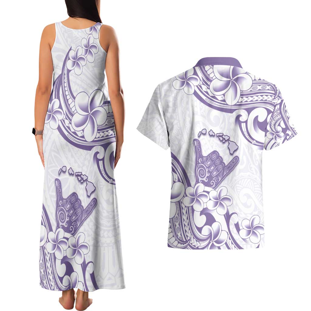 Aloha Hawaii Shaka Couples Matching Tank Maxi Dress and Hawaiian Shirt Hang Loose Purple Version - Polynesian Pride