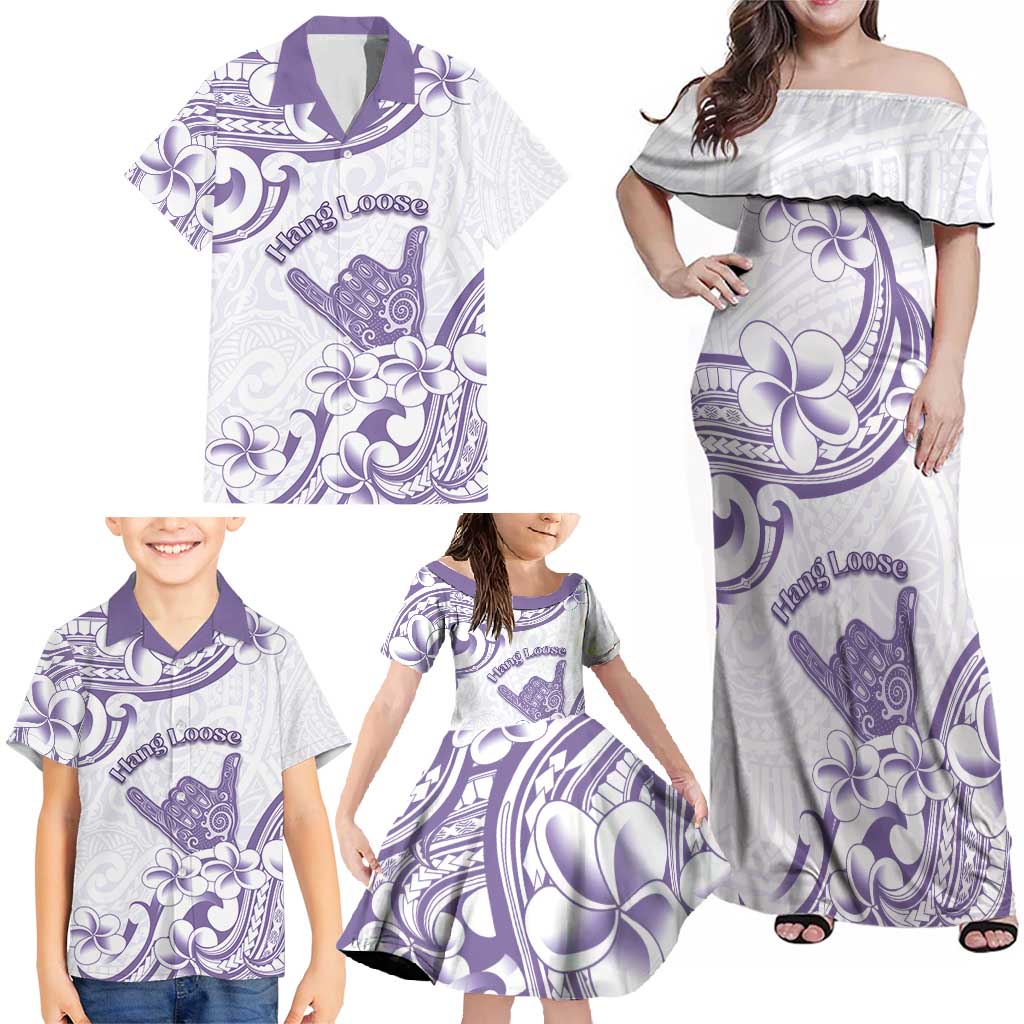 Aloha Hawaii Shaka Family Matching Off Shoulder Maxi Dress and Hawaiian Shirt Hang Loose Purple Version - Polynesian Pride