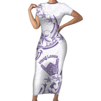 Aloha Hawaii Shaka Family Matching Short Sleeve Bodycon Dress and Hawaiian Shirt Hang Loose Purple Version - Polynesian Pride