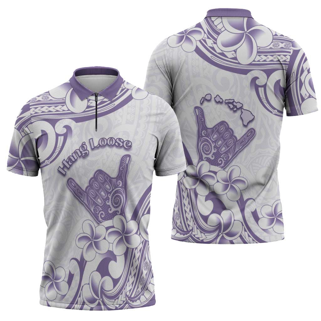 Aloha Hawaii Shaka Zipper Polo Shirt Hang Loose Purple Version - Polynesian Pride