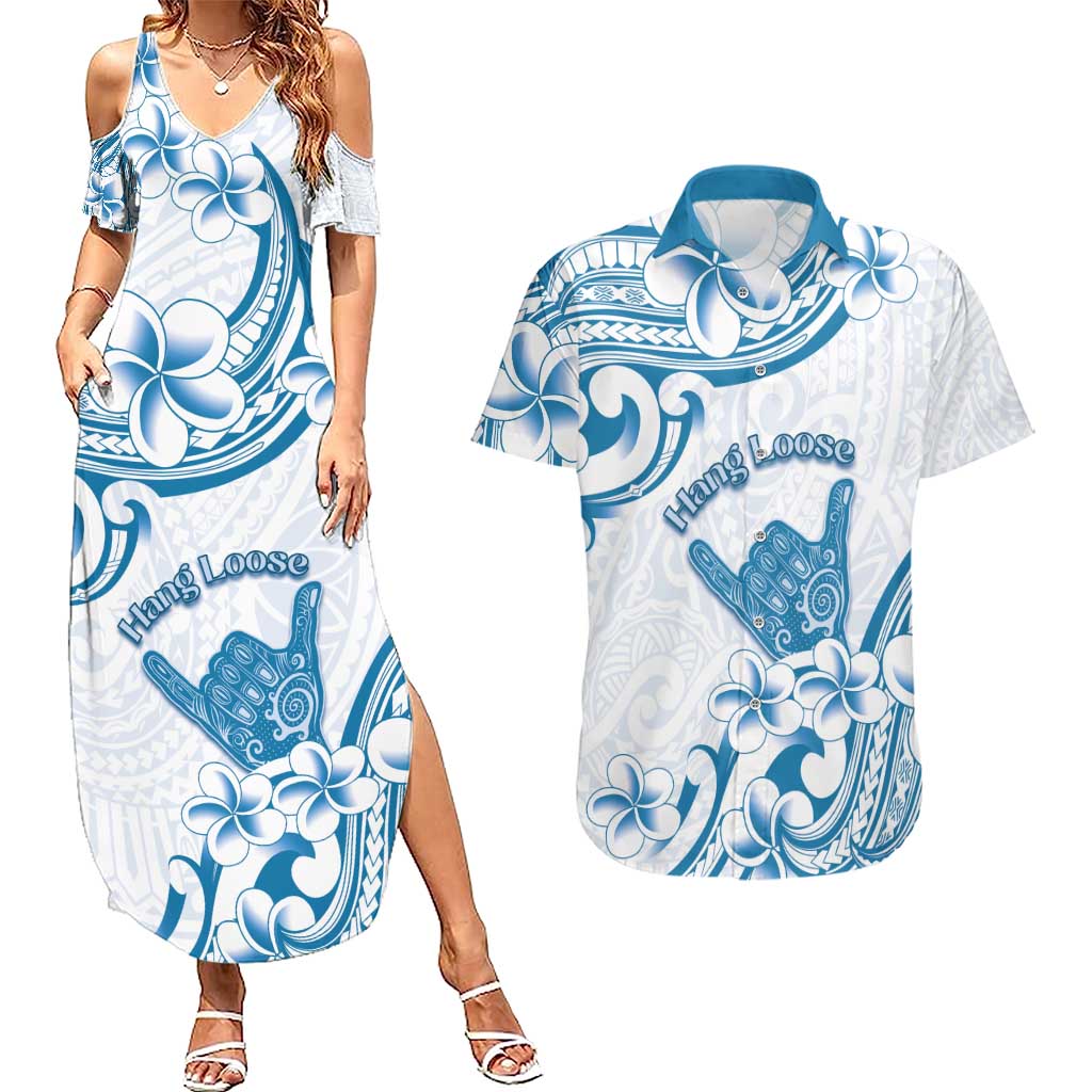 Aloha Hawaii Shaka Couples Matching Summer Maxi Dress and Hawaiian Shirt Hang Loose Blue Version - Polynesian Pride