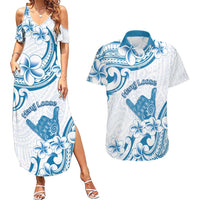 Aloha Hawaii Shaka Couples Matching Summer Maxi Dress and Hawaiian Shirt Hang Loose Blue Version - Polynesian Pride