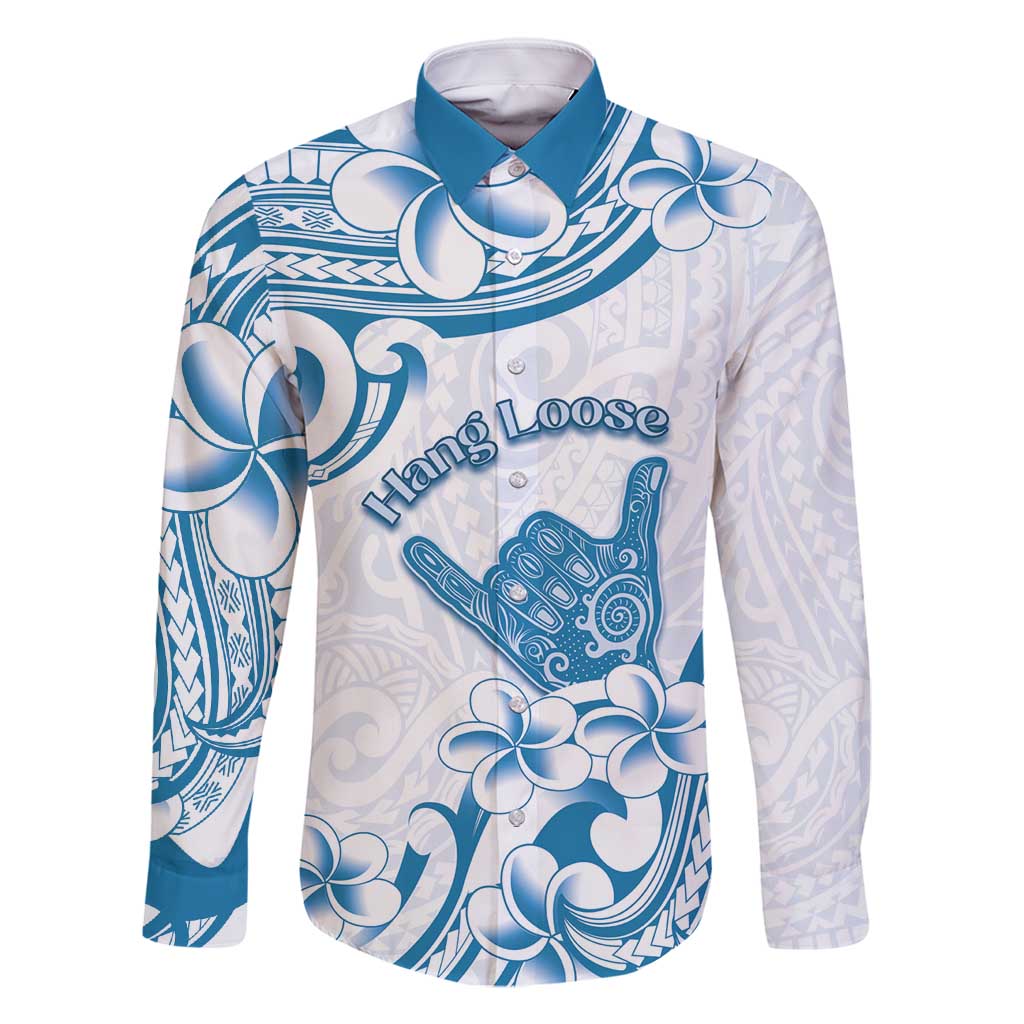 Aloha Hawaii Shaka Family Matching Long Sleeve Bodycon Dress and Hawaiian Shirt Hang Loose Blue Version - Polynesian Pride