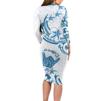 Aloha Hawaii Shaka Family Matching Long Sleeve Bodycon Dress and Hawaiian Shirt Hang Loose Blue Version - Polynesian Pride