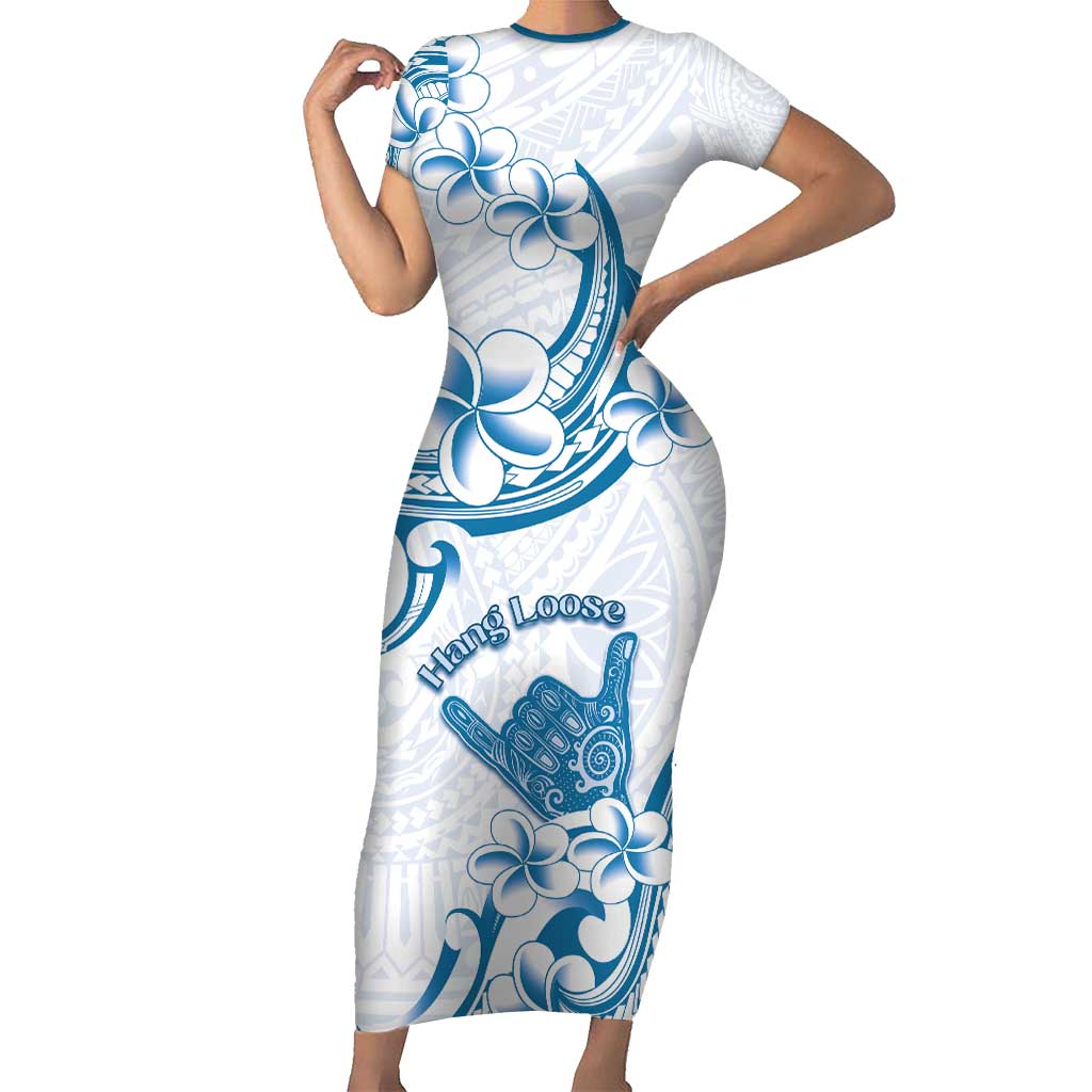 Aloha Hawaii Shaka Family Matching Short Sleeve Bodycon Dress and Hawaiian Shirt Hang Loose Blue Version - Polynesian Pride