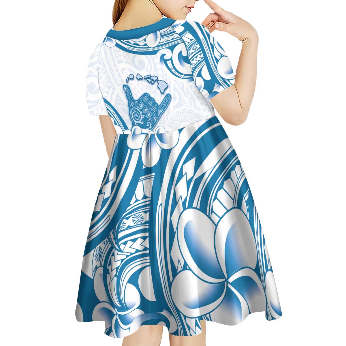 Aloha Hawaii Shaka Kid Short Sleeve Dress Hang Loose Blue Version - Polynesian Pride