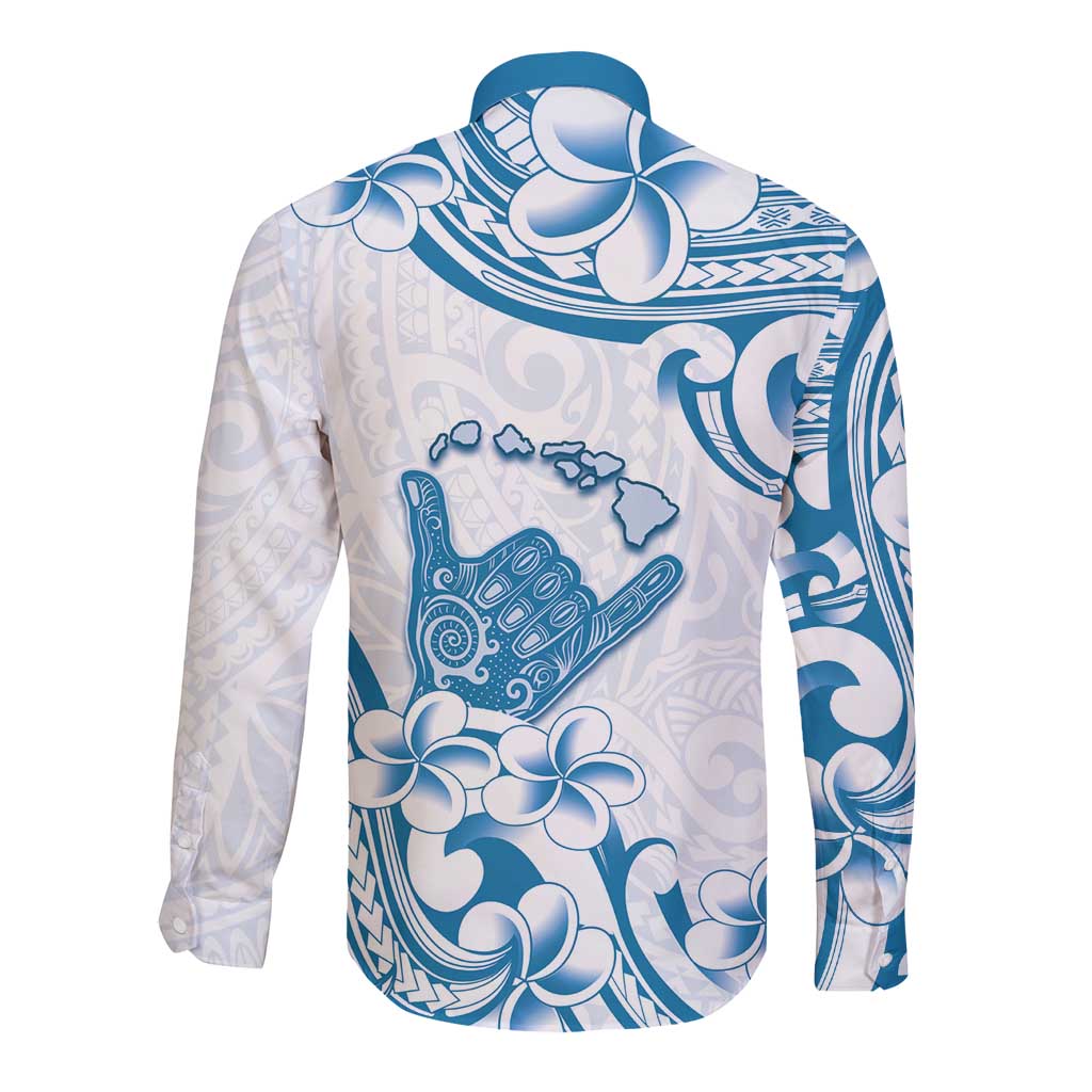 Aloha Hawaii Shaka Long Sleeve Button Shirt Hang Loose Blue Version - Polynesian Pride