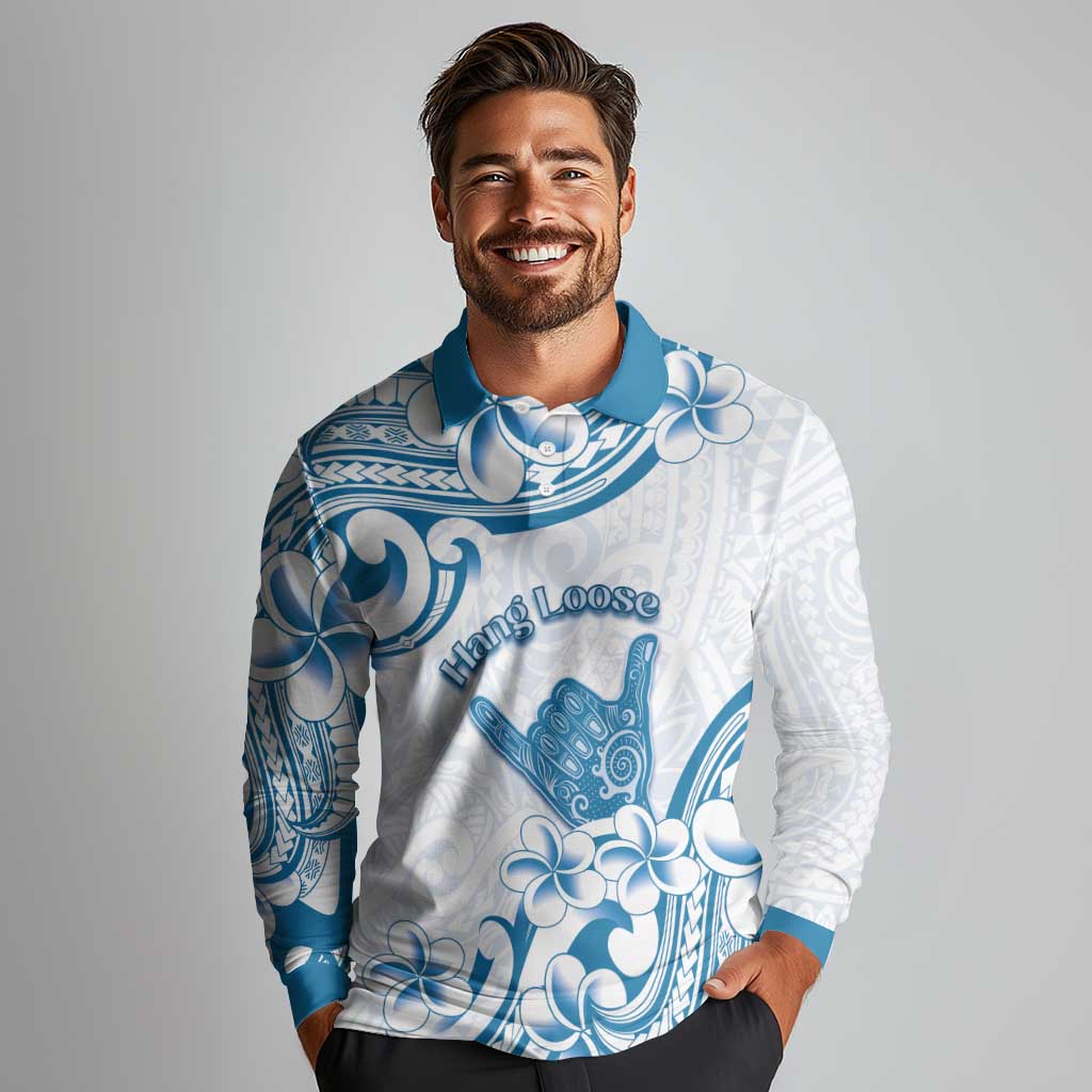 Aloha Hawaii Shaka Long Sleeve Polo Shirt Hang Loose Blue Version - Polynesian Pride