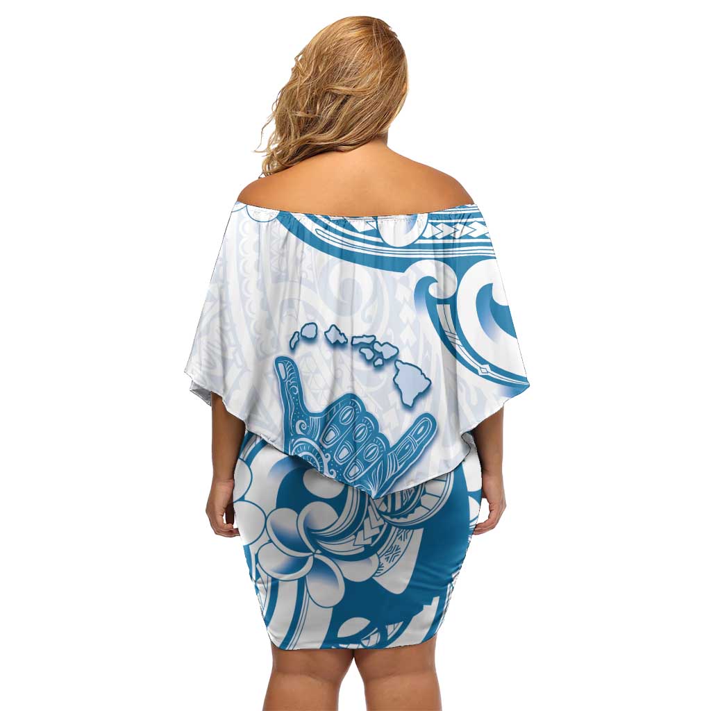 Aloha Hawaii Shaka Off Shoulder Short Dress Hang Loose Blue Version - Polynesian Pride