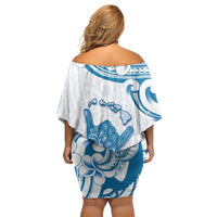 Aloha Hawaii Shaka Off Shoulder Short Dress Hang Loose Blue Version - Polynesian Pride