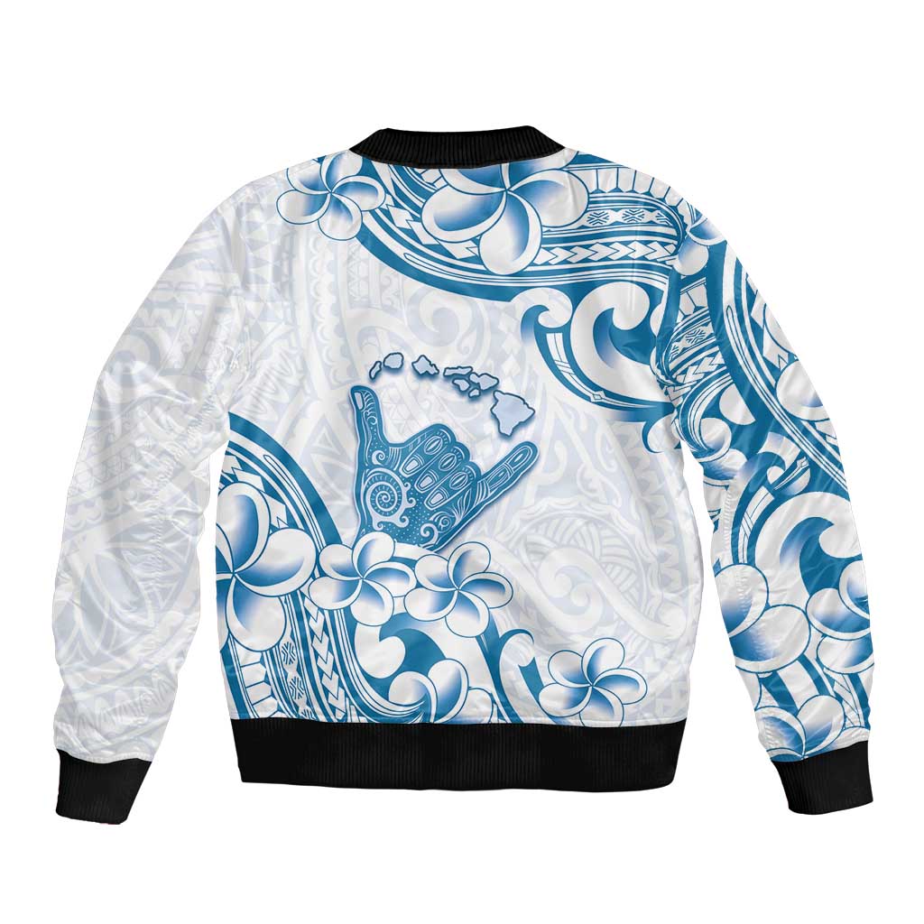 Aloha Hawaii Shaka Sleeve Zip Bomber Jacket Hang Loose Blue Version - Polynesian Pride