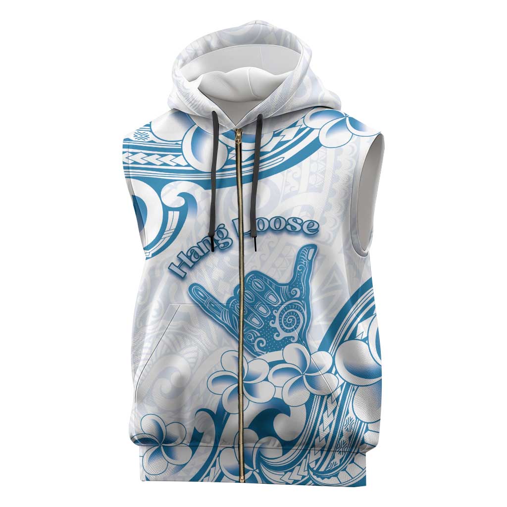 Aloha Hawaii Shaka Sleeveless Zip Hoodie Hang Loose Blue Version - Polynesian Pride