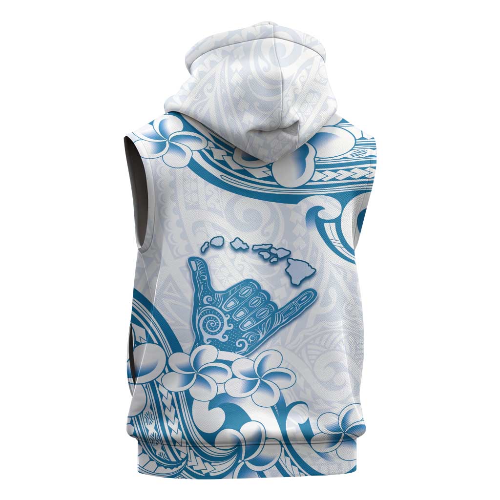 Aloha Hawaii Shaka Sleeveless Zip Hoodie Hang Loose Blue Version - Polynesian Pride