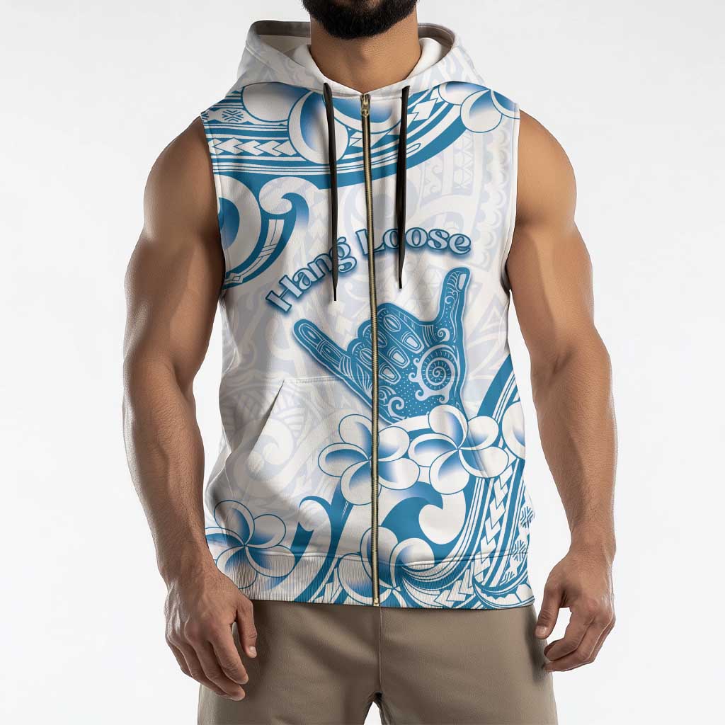 Aloha Hawaii Shaka Sleeveless Zip Hoodie Hang Loose Blue Version - Polynesian Pride