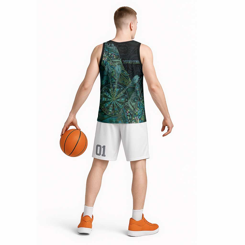 Personalised New Zealand Dart Basketball Jersey Maori Fern With Paua Shell - Polynesian Pride