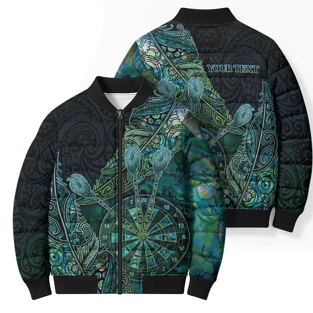 Personalised New Zealand Dart Bomber Puffer Jacket Maori Fern With Paua Shell - Polynesian Pride