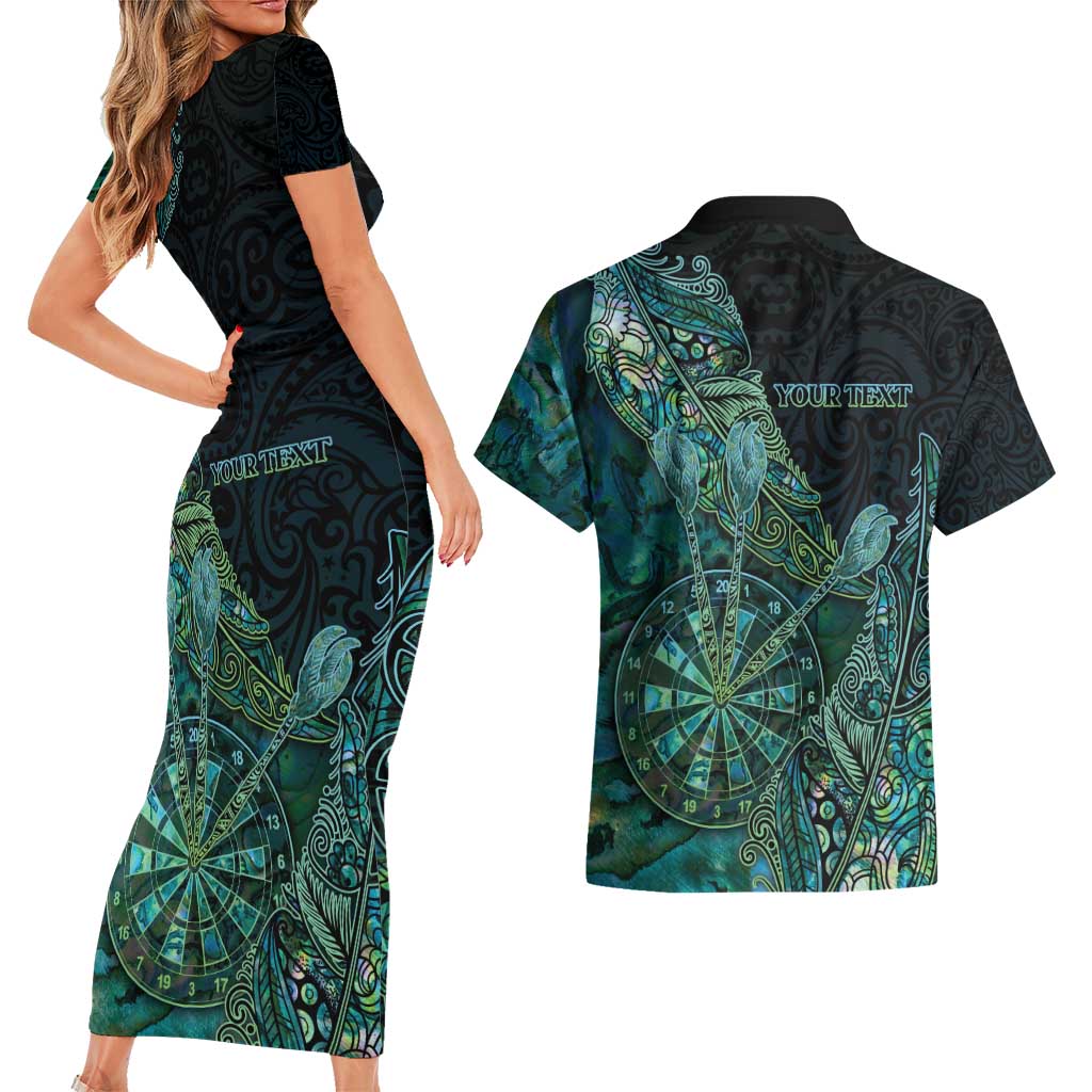 Personalised New Zealand Dart Couples Matching Short Sleeve Bodycon Dress and Hawaiian Shirt Maori Fern With Paua Shell - Polynesian Pride