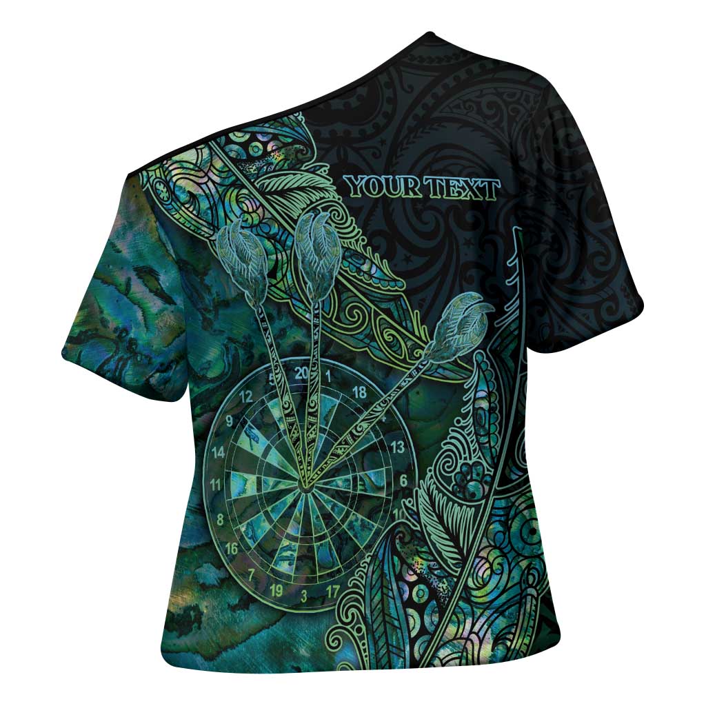 Personalised New Zealand Dart Cross Shoulder Shirt Maori Fern With Paua Shell - Polynesian Pride