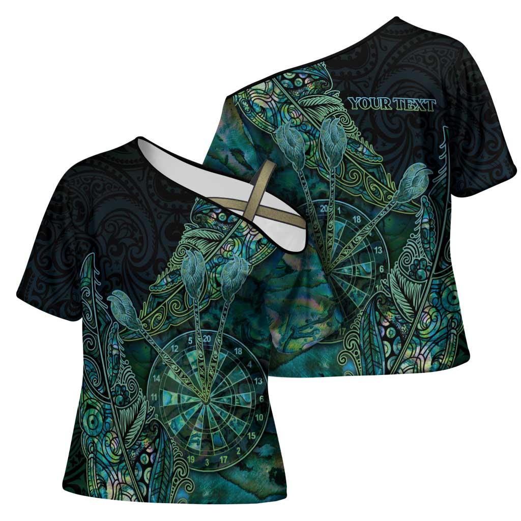 Personalised New Zealand Dart Cross Shoulder Shirt Maori Fern With Paua Shell - Polynesian Pride
