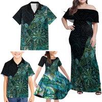 Personalised New Zealand Dart Family Matching Off Shoulder Maxi Dress and Hawaiian Shirt Maori Fern With Paua Shell - Polynesian Pride