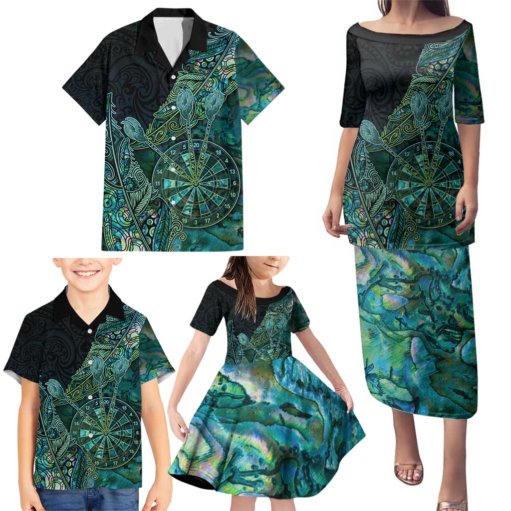 Personalised New Zealand Dart Family Matching Puletasi and Hawaiian Shirt Maori Fern With Paua Shell - Polynesian Pride