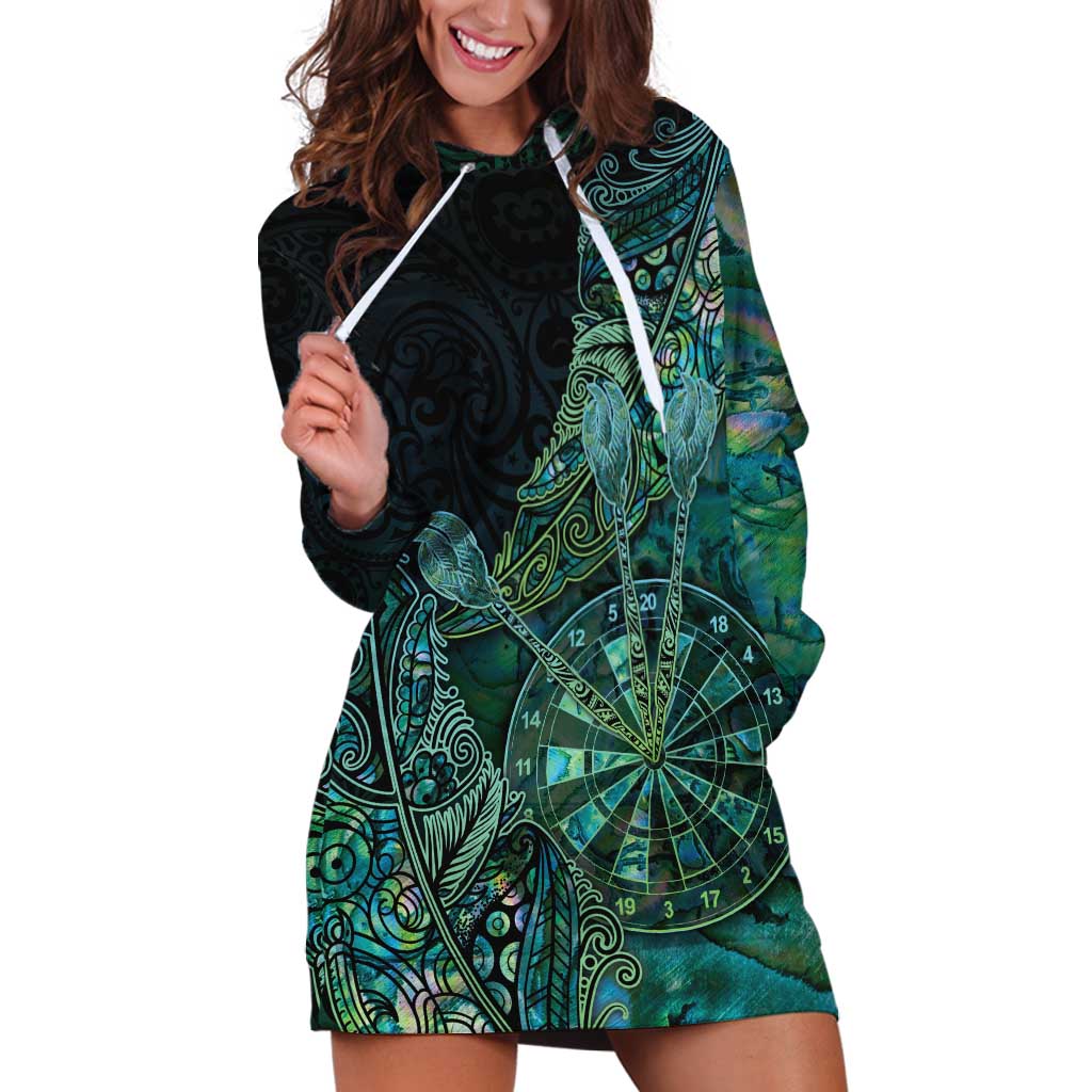 Personalised New Zealand Dart Hoodie Dress Maori Fern With Paua Shell - Polynesian Pride
