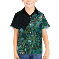 Personalised New Zealand Dart Kid Hawaiian Shirt Maori Fern With Paua Shell - Polynesian Pride