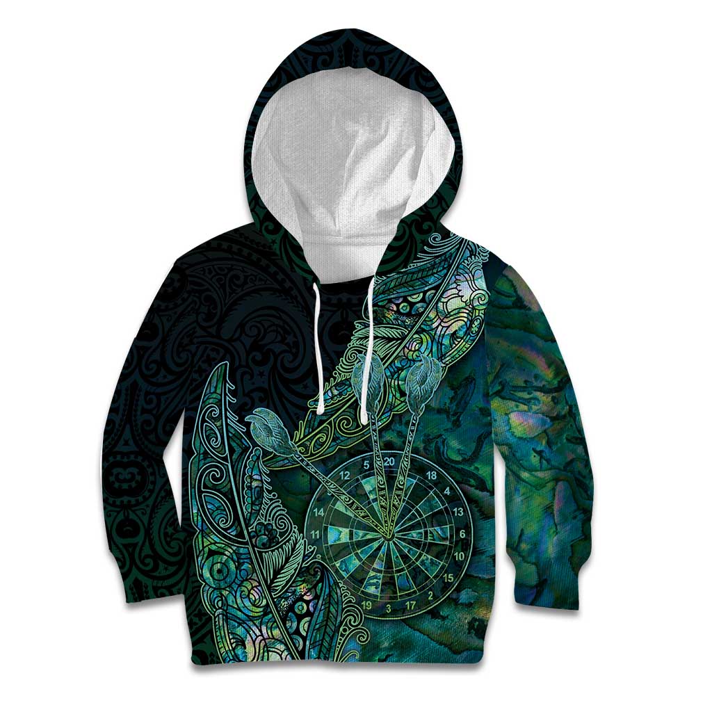 Personalised New Zealand Dart Kid Hoodie Maori Fern With Paua Shell - Polynesian Pride