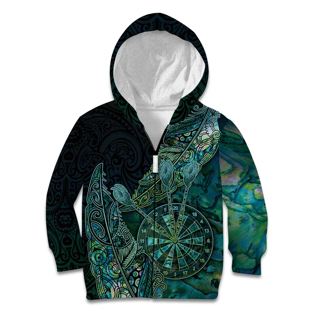 Personalised New Zealand Dart Kid Hoodie Maori Fern With Paua Shell - Polynesian Pride