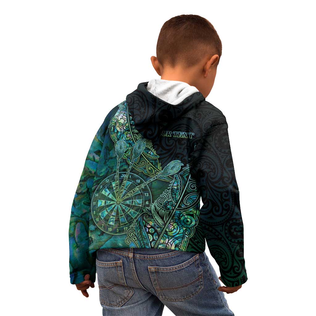 Personalised New Zealand Dart Kid Hoodie Maori Fern With Paua Shell - Polynesian Pride