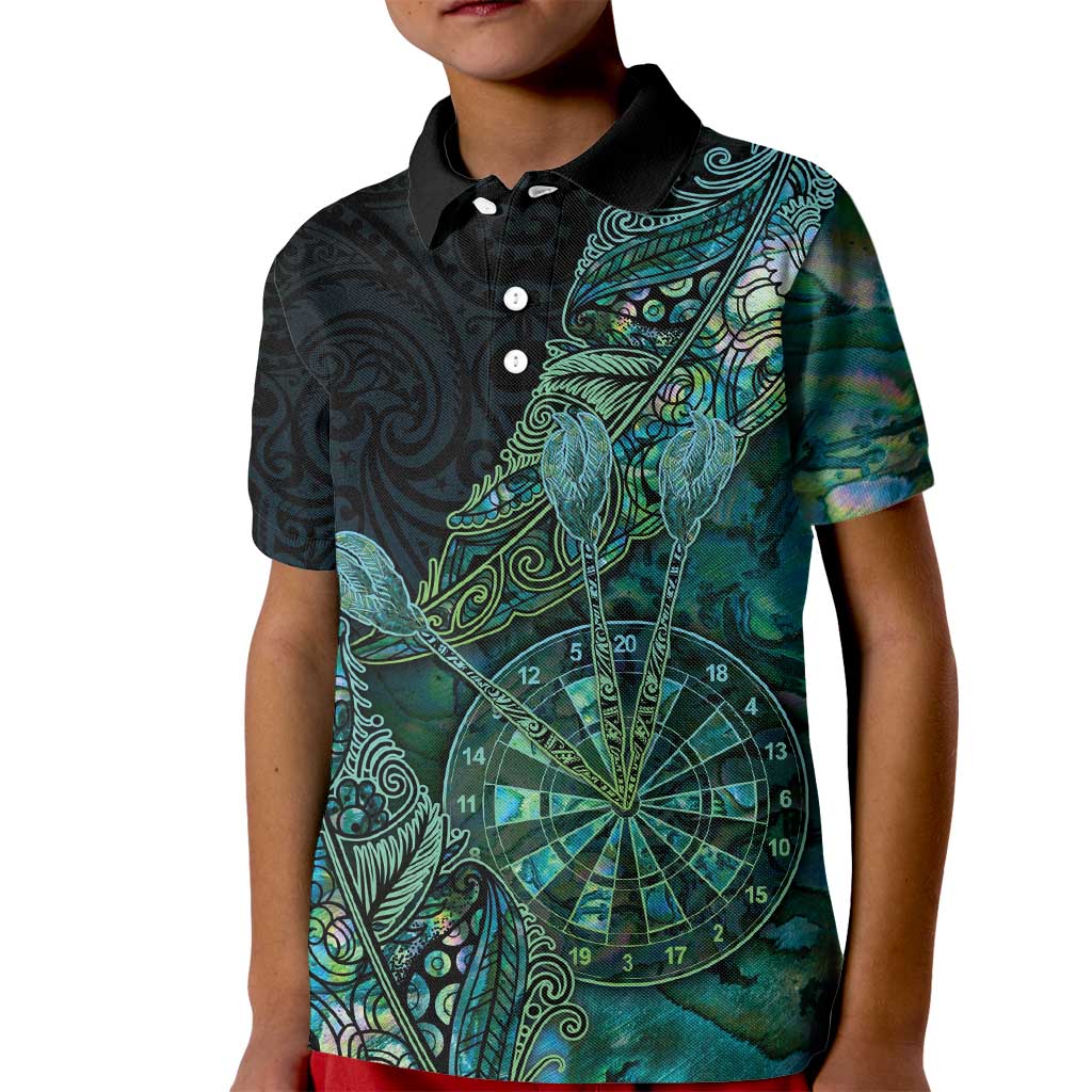 Personalised New Zealand Dart Kid Polo Shirt Maori Fern With Paua Shell - Polynesian Pride