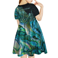 Personalised New Zealand Dart Kid Short Sleeve Dress Maori Fern With Paua Shell - Polynesian Pride