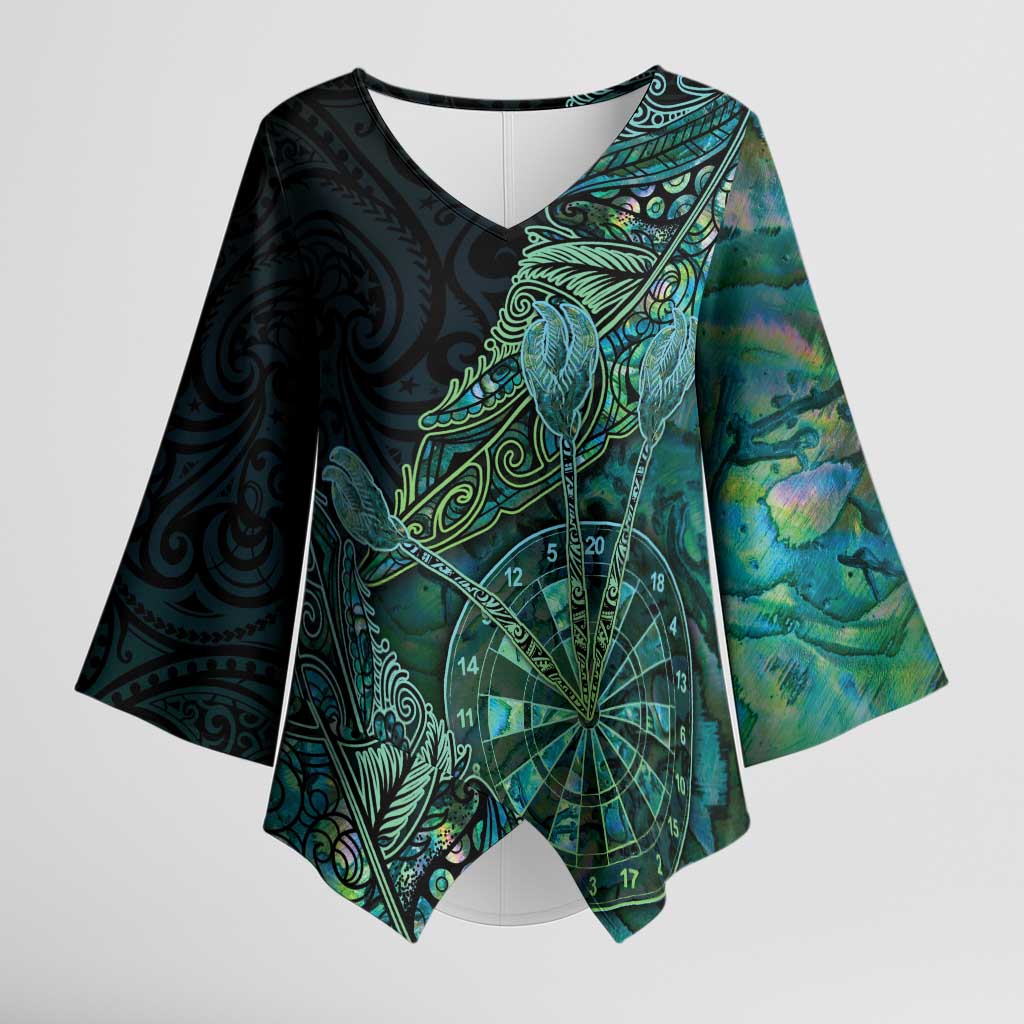 Personalised New Zealand Dart Kimono Sleeve Blouse Maori Fern With Paua Shell - Polynesian Pride