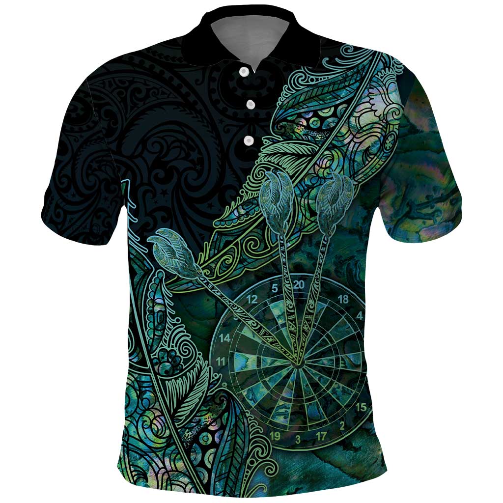 Personalised New Zealand Dart Polo Shirt Maori Fern With Paua Shell DT05 Green - Polynesian Pride