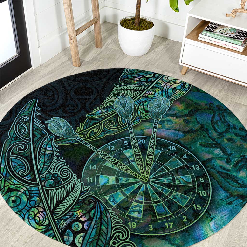 New Zealand Dart Round Carpet Maori Fern With Paua Shell - Polynesian Pride