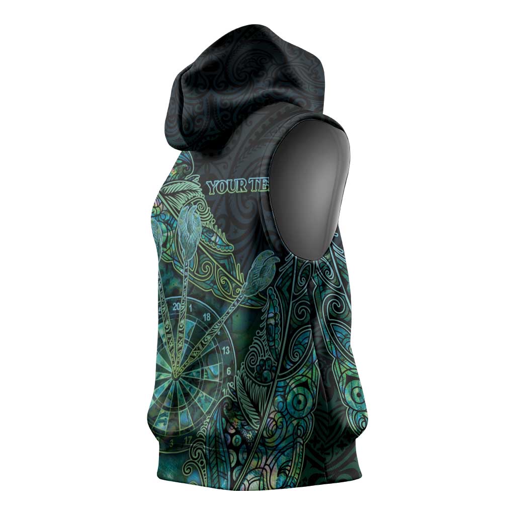 Personalised New Zealand Dart Sleeveless Hoodie Maori Fern With Paua Shell - Polynesian Pride