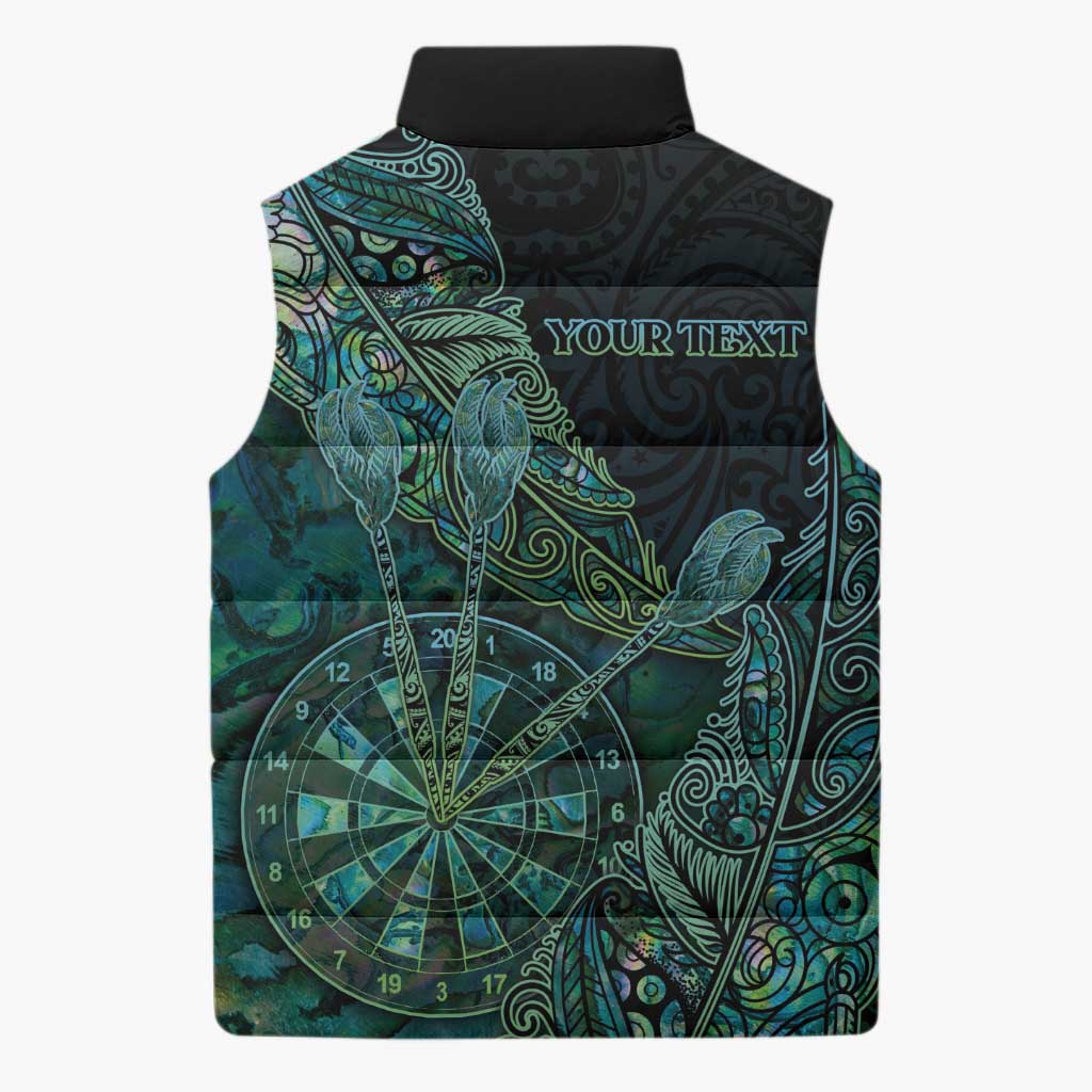 Personalised New Zealand Dart Sleeveless Puffer Jacket Maori Fern With Paua Shell - Polynesian Pride