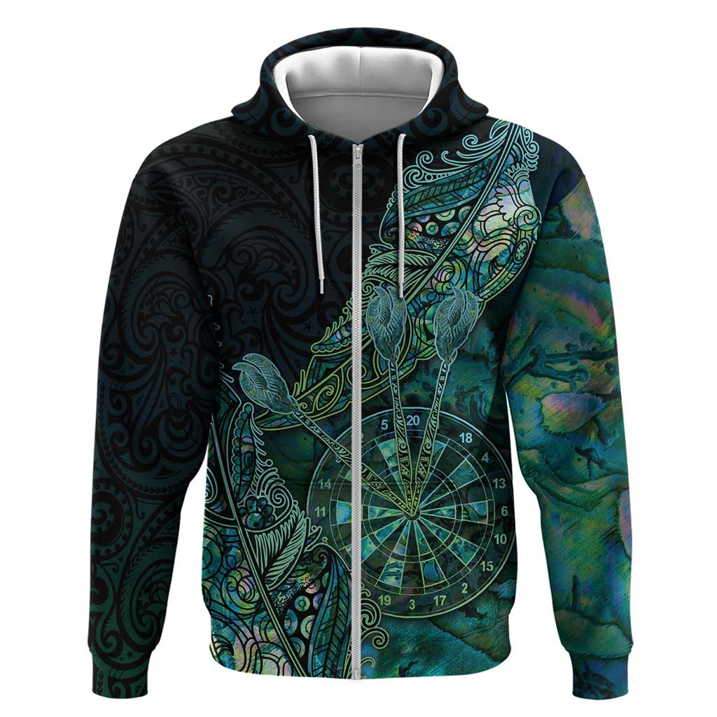 Personalised New Zealand Dart Zip Hoodie Maori Fern With Paua Shell - Polynesian Pride
