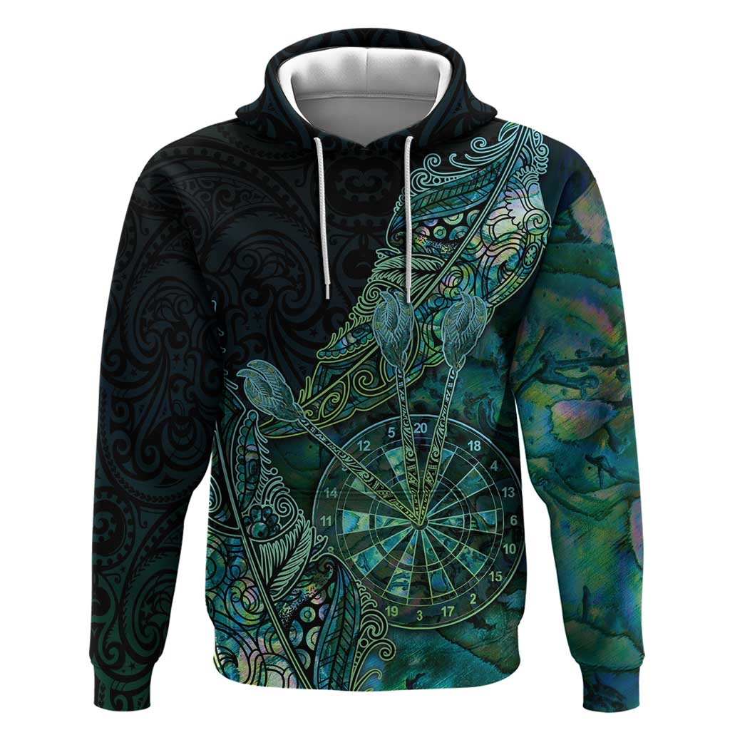 Personalised New Zealand Dart Zip Hoodie Maori Fern With Paua Shell - Polynesian Pride