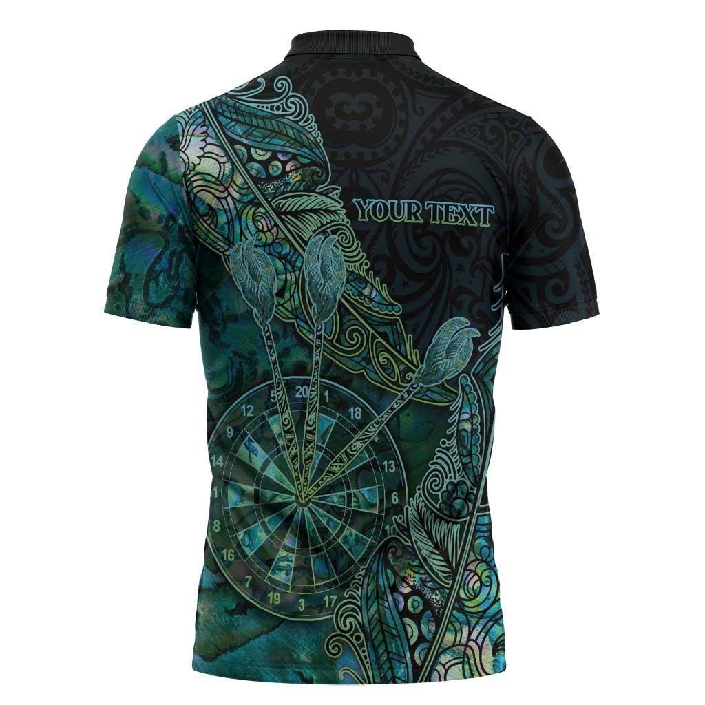 Personalised New Zealand Dart Zipper Polo Shirt Maori Fern With Paua Shell - Polynesian Pride
