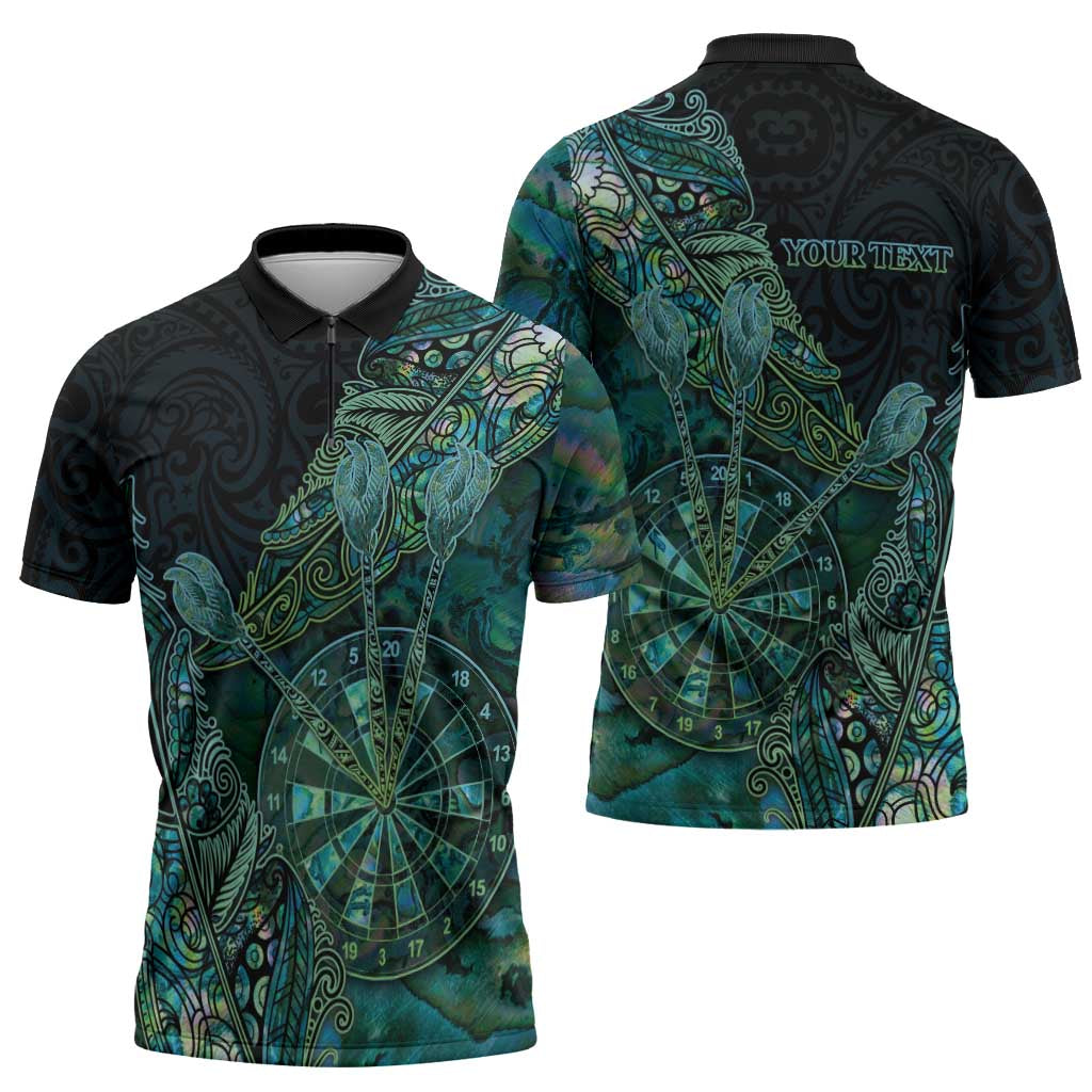 Personalised New Zealand Dart Zipper Polo Shirt Maori Fern With Paua Shell - Polynesian Pride