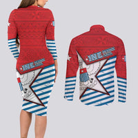 West Papua Morning Star Couples Matching Long Sleeve Bodycon Dress and Long Sleeve Button Shirt One People One Soul - Polynesian Pride