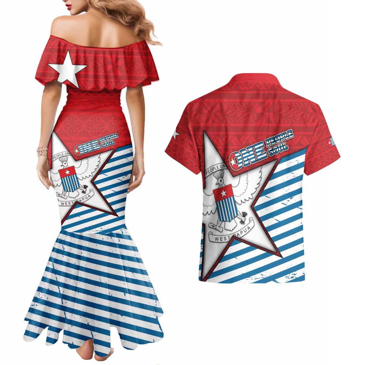 West Papua Morning Star Couples Matching Mermaid Dress and Hawaiian Shirt One People One Soul - Polynesian Pride