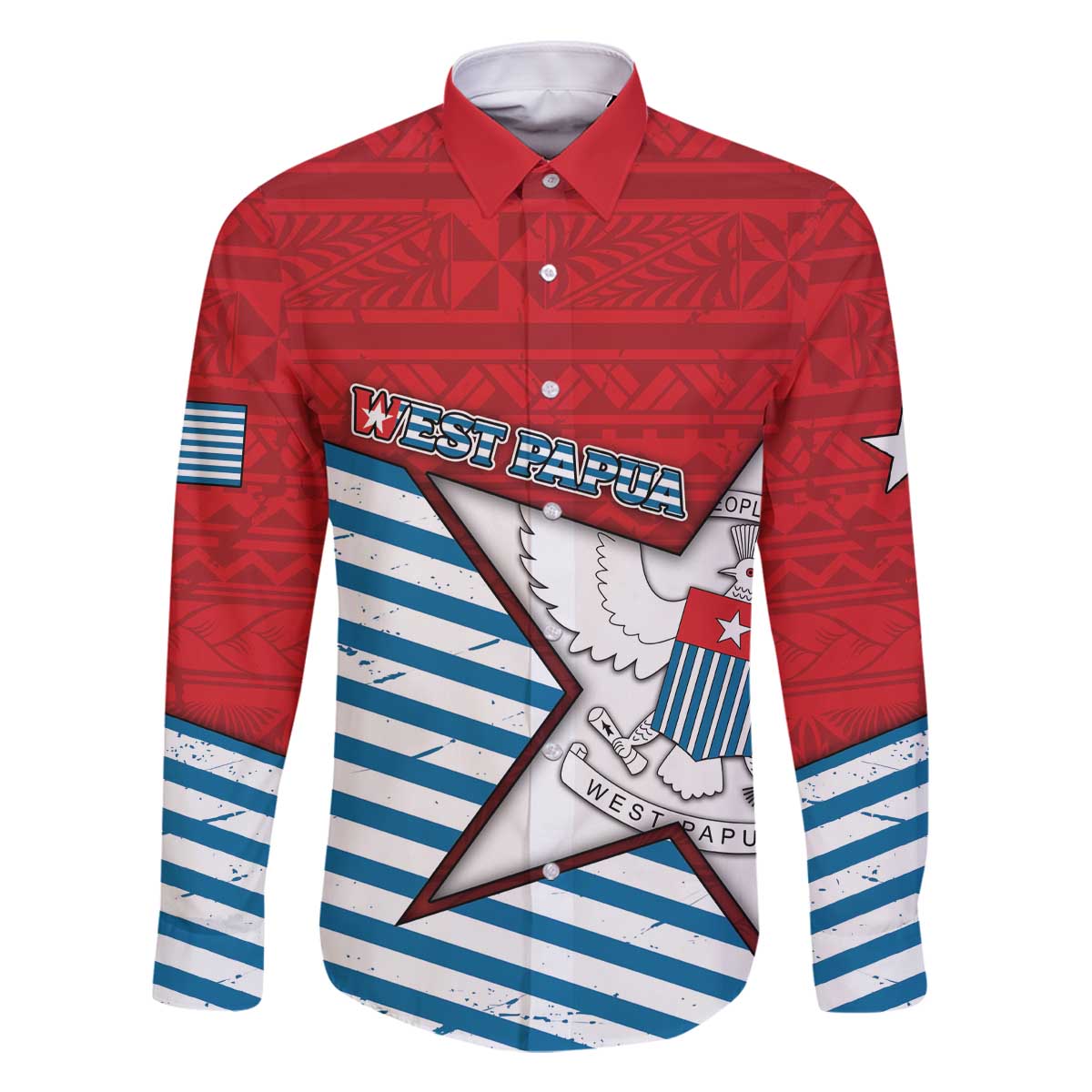 West Papua Morning Star Family Matching Off The Shoulder Long Sleeve Dress and Hawaiian Shirt One People One Soul - Polynesian Pride