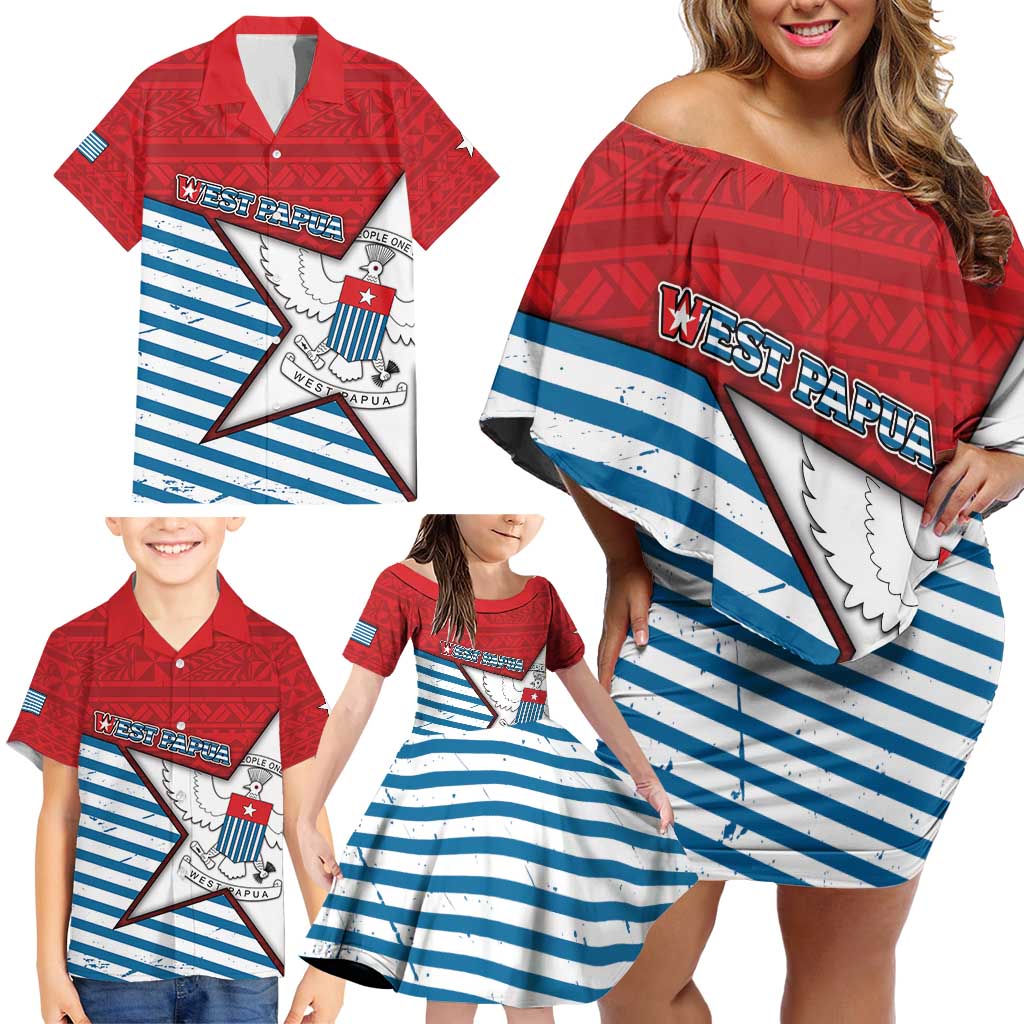 West Papua Morning Star Family Matching Off Shoulder Short Dress and Hawaiian Shirt One People One Soul - Polynesian Pride