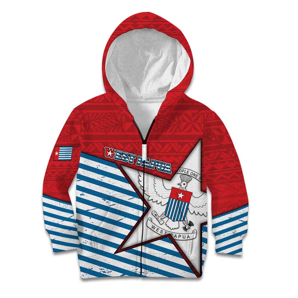 West Papua Morning Star Kid Hoodie One People One Soul DT05 Zip Hoodie Red - Polynesian Pride