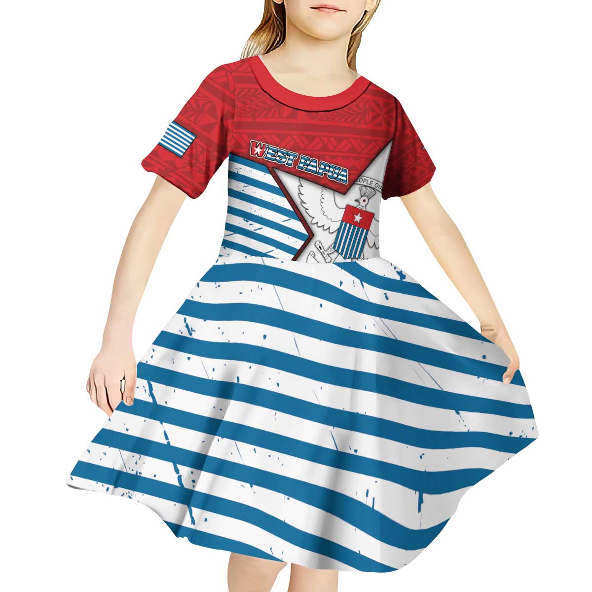 West Papua Morning Star Kid Short Sleeve Dress One People One Soul - Polynesian Pride
