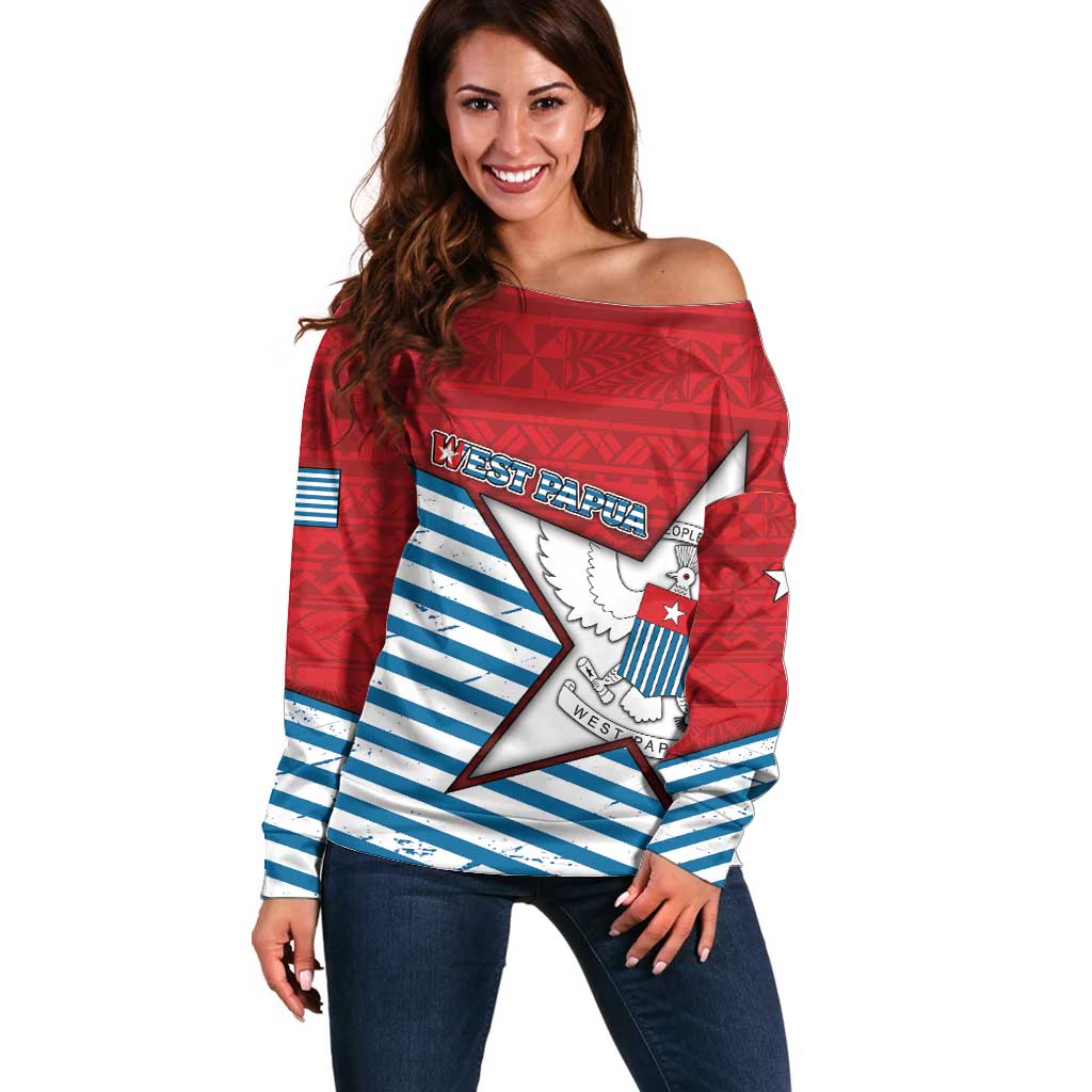 West Papua Morning Star Off Shoulder Sweater One People One Soul - Polynesian Pride