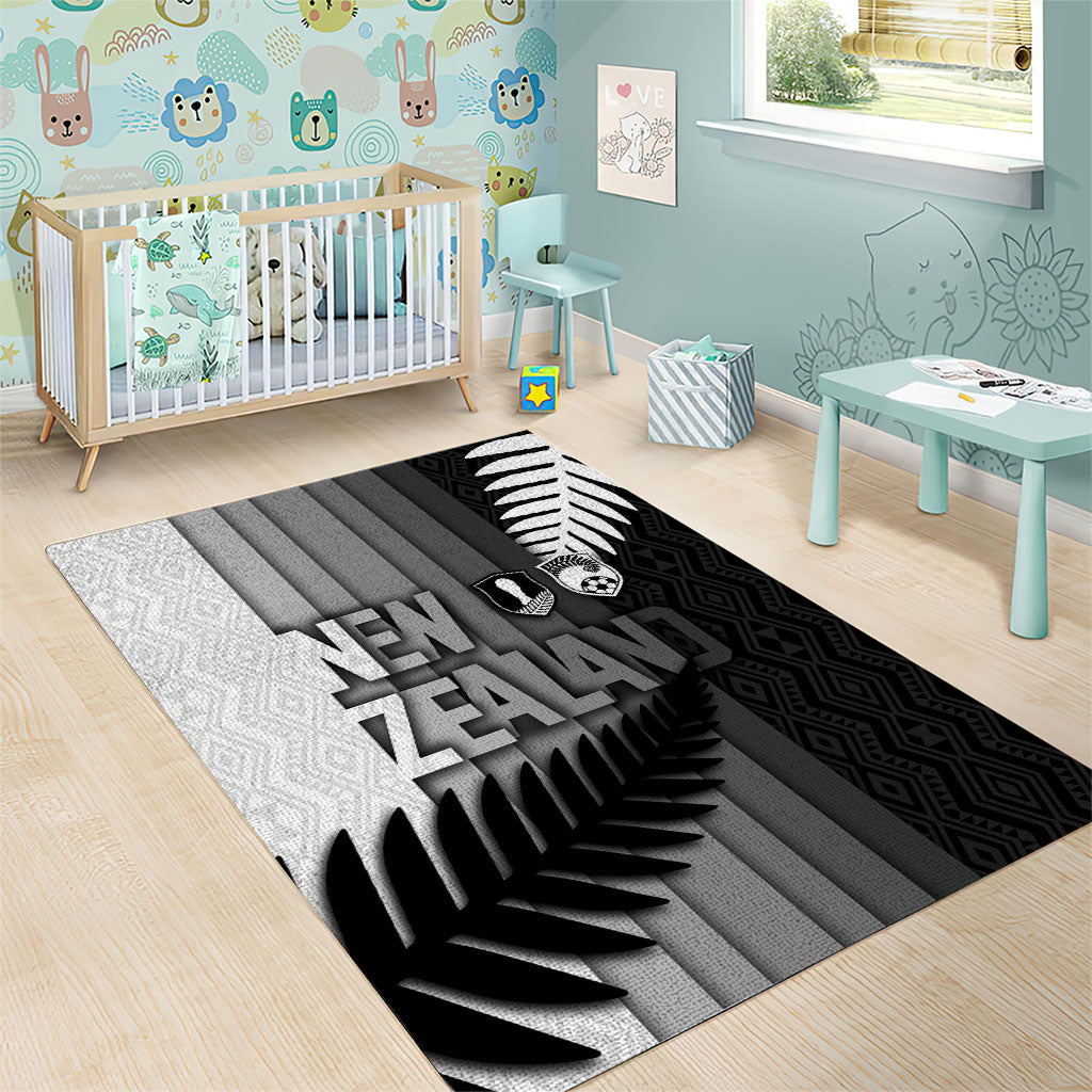 New Zealand Football Area Rug Silver Fern Maori Pattern Monochrome DT05 - Polynesian Pride