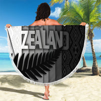 New Zealand Football Beach Blanket Silver Fern Maori Pattern Monochrome